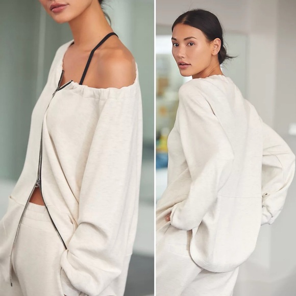 Varley Evelyn Jacket Large Marled Ivory Layering Loungewear Casual Neutral Chic - Picture 3 of 13